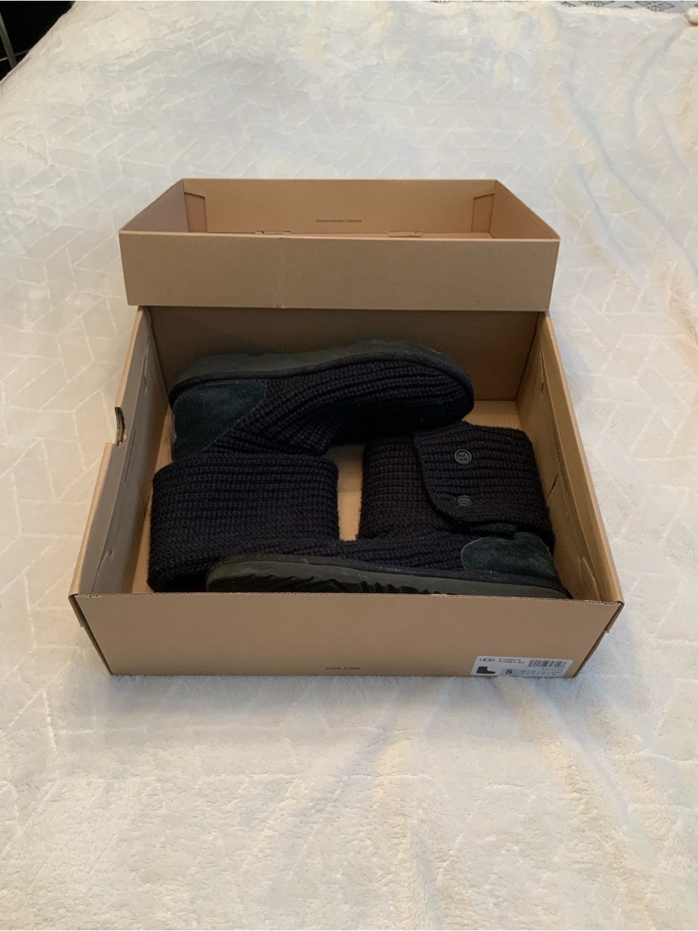 Kids UGG Black Knit Fold-Over Boots with Button Accent